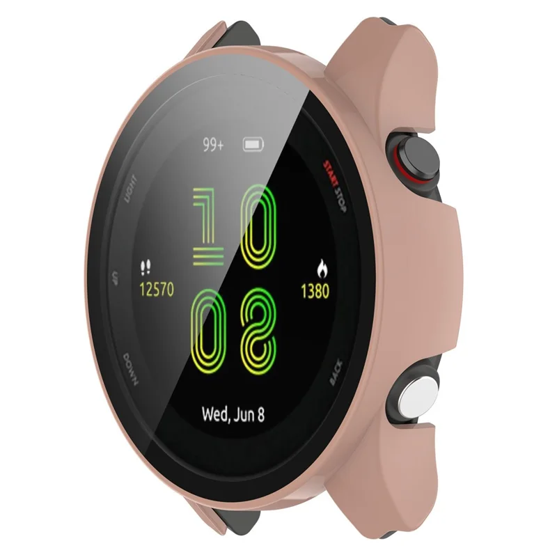 For Garmin Forerunner 255S Full Protection Anti-drop Hard PC Watch Case Protective Cover with Tempered Glass Screen Protector - Pink