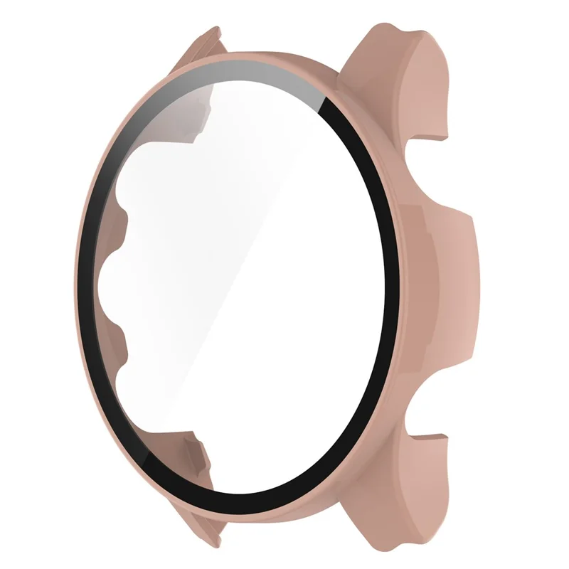 For Garmin Forerunner 255S Full Protection Anti-drop Hard PC Watch Case Protective Cover with Tempered Glass Screen Protector - Pink