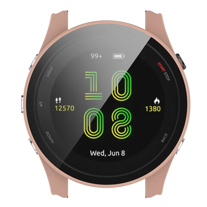 For Garmin Forerunner 255S Full Protection Anti-drop Hard PC Watch Case Protective Cover with Tempered Glass Screen Protector - Pink