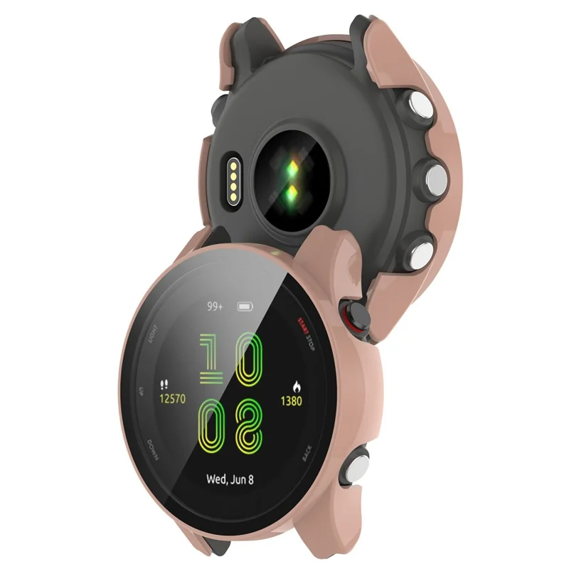 For Garmin Forerunner 255S Full Protection Anti-drop Hard PC Watch Case Protective Cover with Tempered Glass Screen Protector - Pink