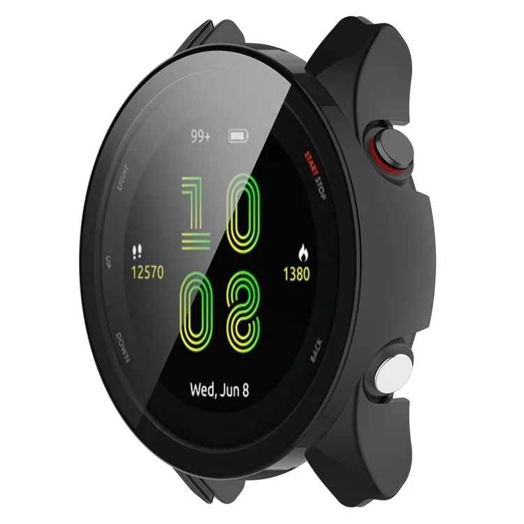 Para Garmin Forerunner 255 Anti-arañazos Anti-caídas Caja Protectora Dura de PC con Protector de Pantalla de Vidrio Templado - Negro