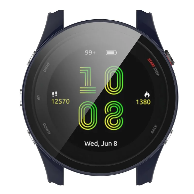 For Garmin Forerunner 255 Anti-scratch Anti-fall Hard PC Watch Case Protective Cover with Tempered Glass Screen Protector - Midnight Blue