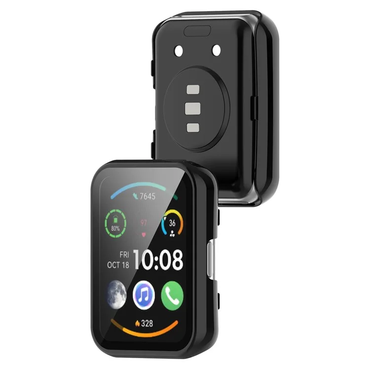 For Huawei Watch Fit 2 PC Case with Tempered Glass Screen Protector Scratch Resistant Smart Watch Case - Black