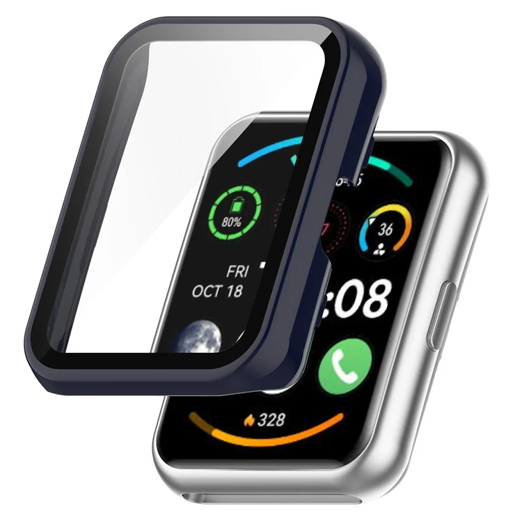 Para Huawei Watch Fit 2 Funda de PC con Protector de Pantalla de Vidrio Templado Resistente a Arañazos Funda Inteligente para Reloj - Azul Oscuro