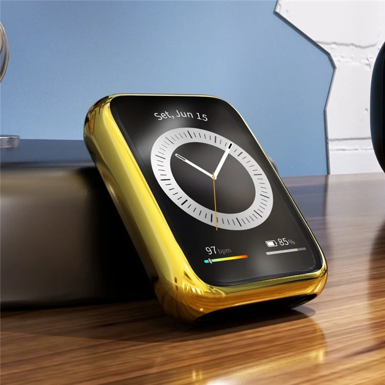 Für Huawei Watch Fit 2 Electroplated 360-Grad-Schutz TPU-Hülle mit Bildschirmschutz Anti-Drop Smart Watch Case - Gold