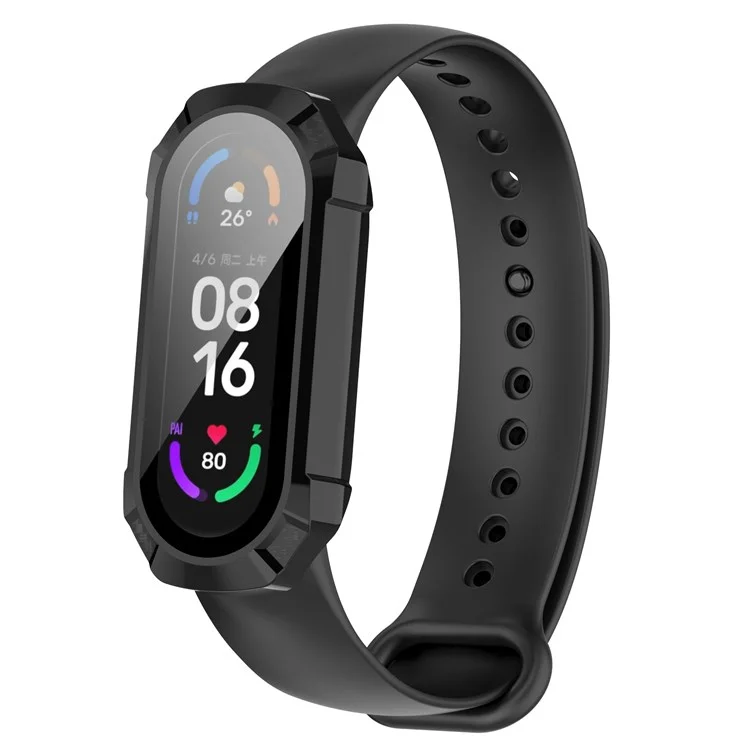 For Xiaomi Mi Band 7 / 7 NFC Hard PC Cover Watch Case with Tempered Glass Screen Protector Shockproof Watch Shell - Black