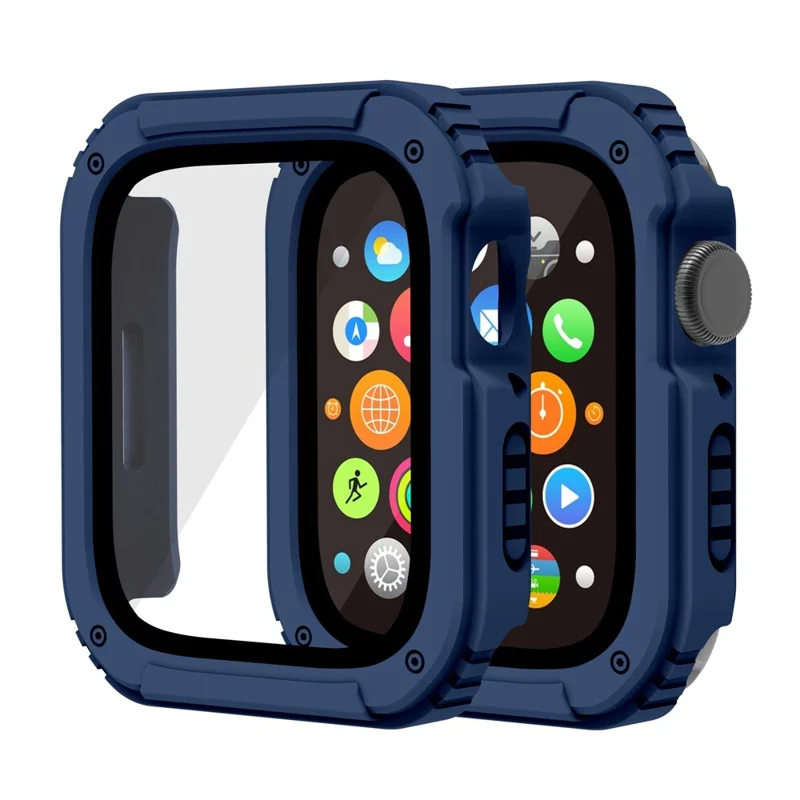 For Apple Watch Series 4 / 5 / 6 44mm / SE 44mm / SE (2022) 44mm PC + TPU Anti-drop Watch Case with Tempered Glass Screen Protector - Midnight Blue