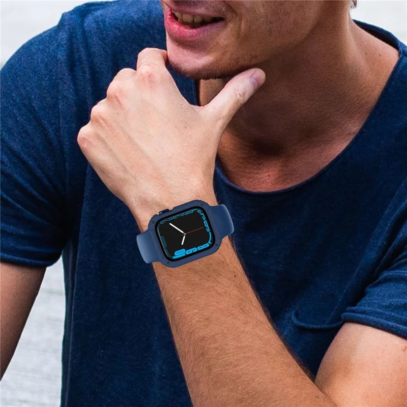For Apple Watch Series 4 / 5 / 6 44mm / SE 44mm / SE (2022) 44mm PC + TPU Anti-drop Watch Case with Tempered Glass Screen Protector - Midnight Blue