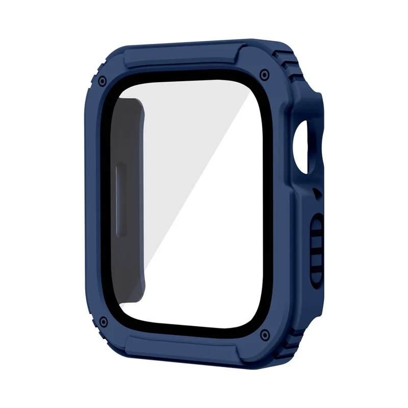 For Apple Watch Series 4 / 5 / 6 44mm / SE 44mm / SE (2022) 44mm PC + TPU Anti-drop Watch Case with Tempered Glass Screen Protector - Midnight Blue