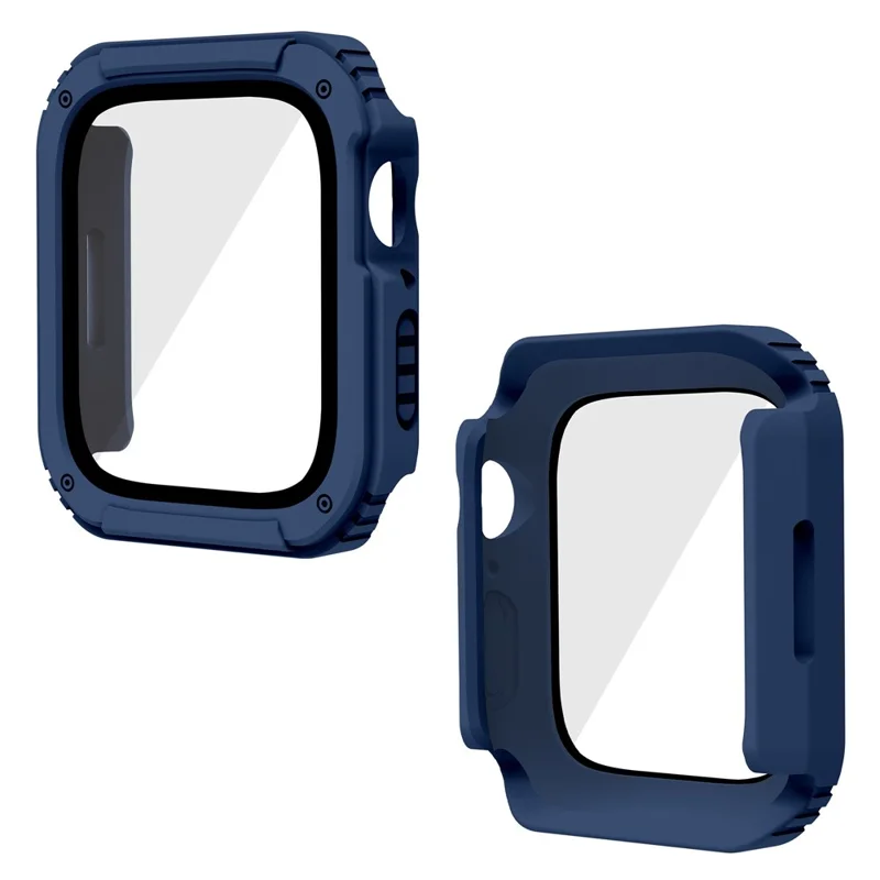 For Apple Watch Series 4 / 5 / 6 44mm / SE 44mm / SE (2022) 44mm PC + TPU Anti-drop Watch Case with Tempered Glass Screen Protector - Midnight Blue
