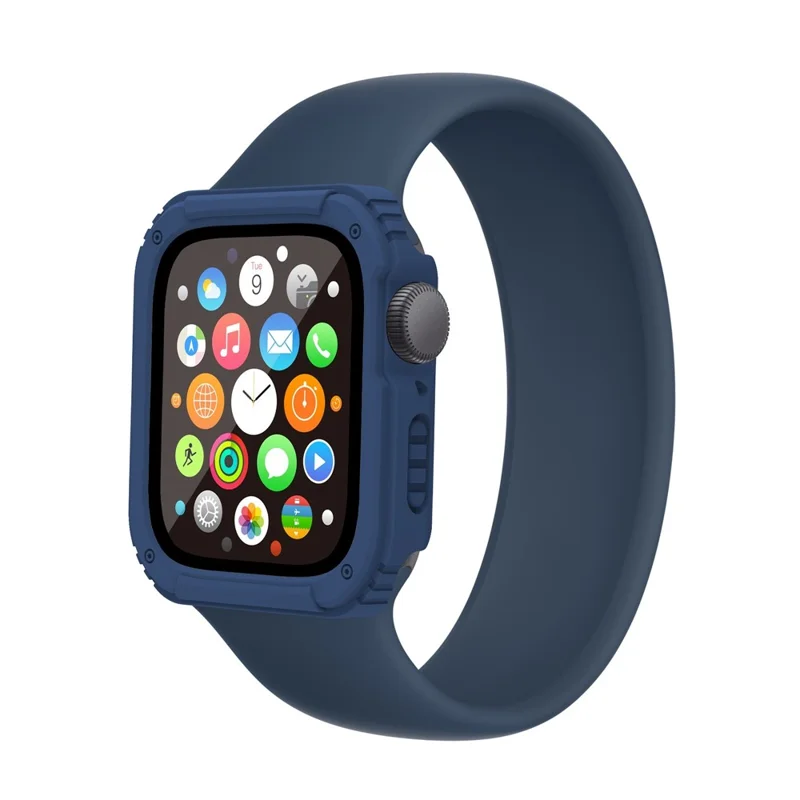 For Apple Watch Series 4 / 5 / 6 44mm / SE 44mm / SE (2022) 44mm PC + TPU Anti-drop Watch Case with Tempered Glass Screen Protector - Midnight Blue