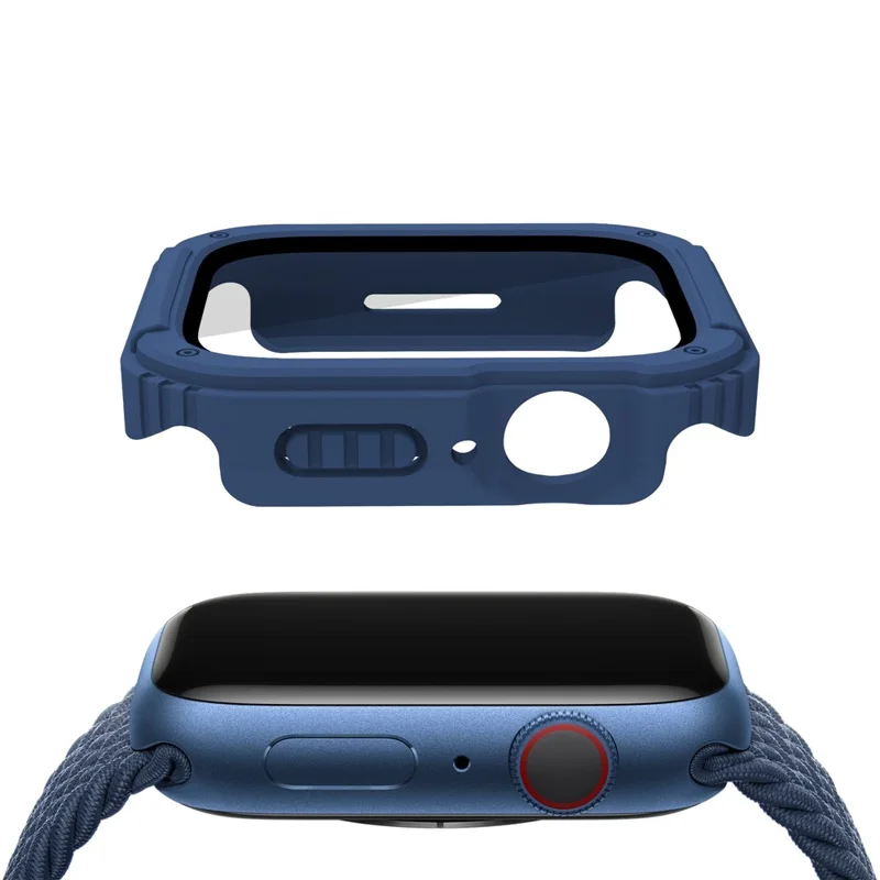 For Apple Watch Series 4 / 5 / 6 44mm / SE 44mm / SE (2022) 44mm PC + TPU Anti-drop Watch Case with Tempered Glass Screen Protector - Midnight Blue