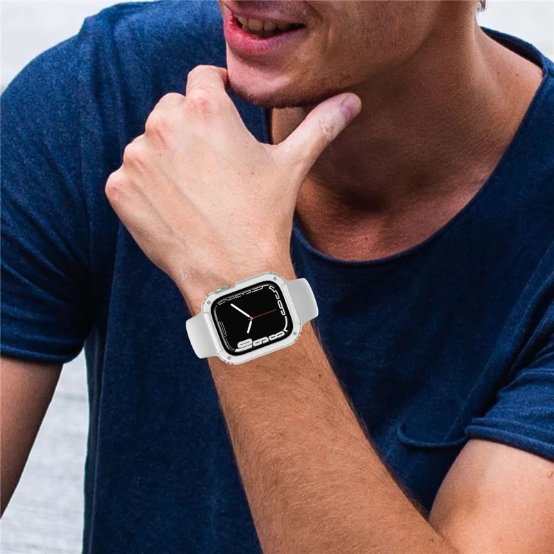 For Apple Watch SE3 / SE2 / SE1 /  6 / 5 / 4 40mm Full Coverage PC + TPU Watch Case Cover with Tempered Glass Screen Protector - White