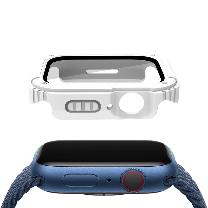 For Apple Watch SE3 / SE2 / SE1 /  6 / 5 / 4 40mm Full Coverage PC + TPU Watch Case Cover with Tempered Glass Screen Protector - White