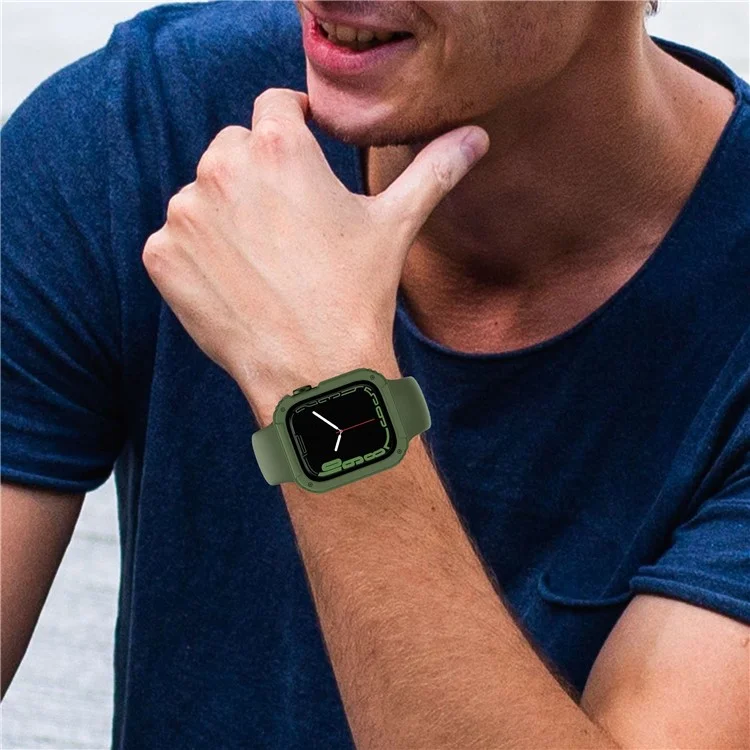 For Apple Watch Series 3 / 2 / 1 38mm Tempered Glass Screen Protector Watch Case PC + TPU Protective Cover - Army Green