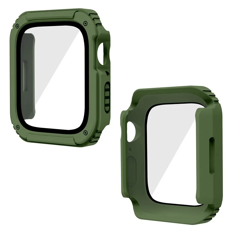 For Apple Watch Series 3 / 2 / 1 38mm Tempered Glass Screen Protector Watch Case PC + TPU Protective Cover - Army Green