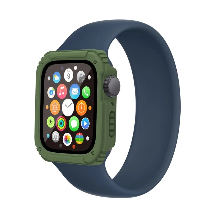 For Apple Watch Series 3 / 2 / 1 38mm Tempered Glass Screen Protector Watch Case PC + TPU Protective Cover - Army Green