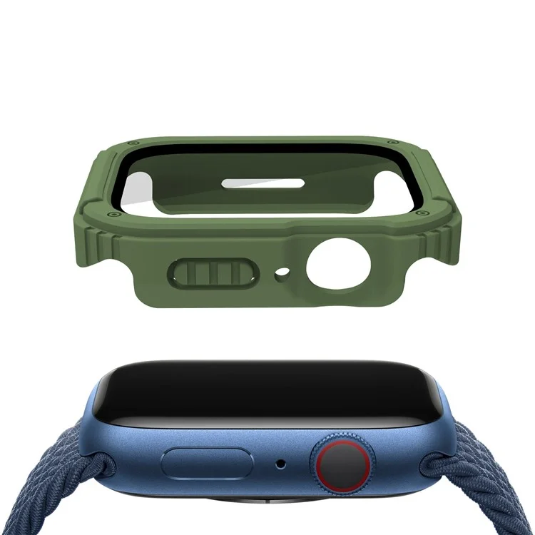 For Apple Watch Series 3 / 2 / 1 38mm Tempered Glass Screen Protector Watch Case PC + TPU Protective Cover - Army Green