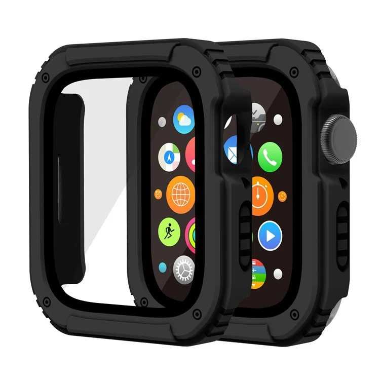 For Apple Watch Series 3 / 2 / 1 42mm PC + TPU Shockproof Watch Case Shell with Tempered Glass Screen Protector - Black