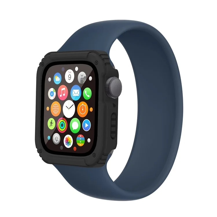 Per Apple Watch 9 / 8 / 7 45mm PC + TPU Case con Protezione Schermo in Vetro Temperato Antigraffio Custodia Protettiva - Nero