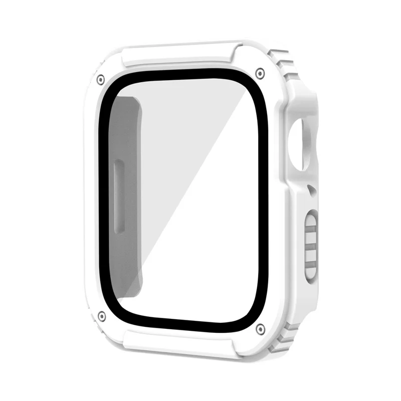 For Apple Watch 9 / 8 / 7 45mm PC + TPU Case with Tempered Glass Screen Protector Anti-scratch Watch Shell - White