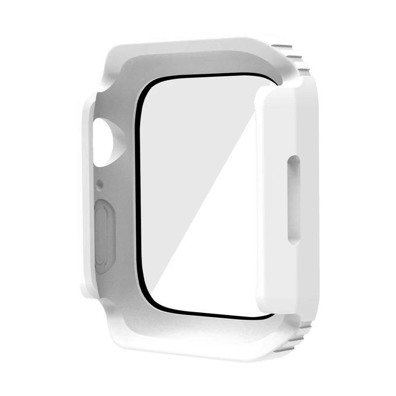 For Apple Watch 9 / 8 / 7 45mm PC + TPU Case with Tempered Glass Screen Protector Anti-scratch Watch Shell - White