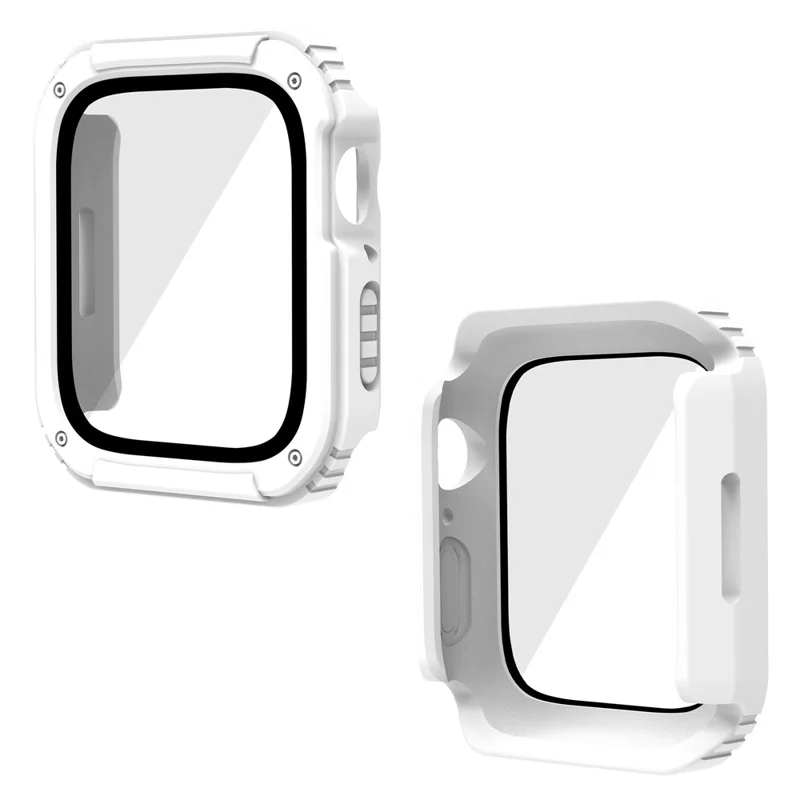 For Apple Watch 9 / 8 / 7 45mm PC + TPU Case with Tempered Glass Screen Protector Anti-scratch Watch Shell - White