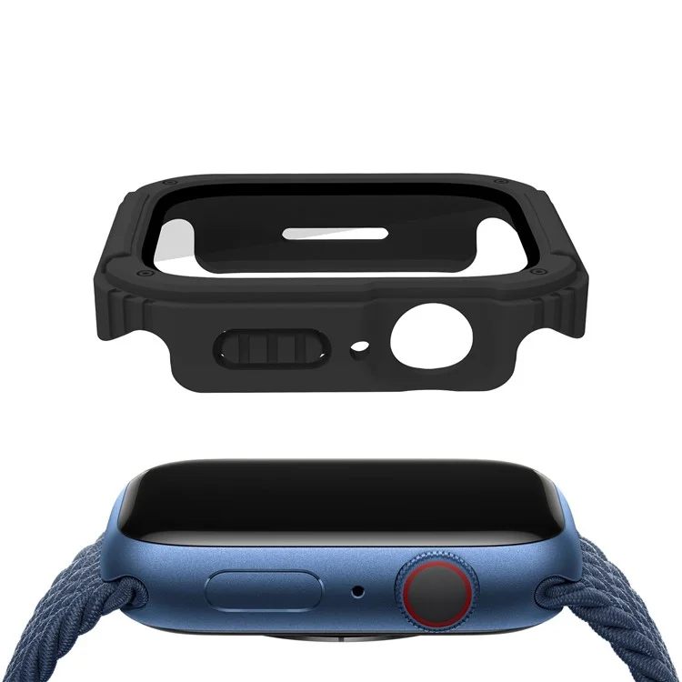 Per Apple Watch Series 9/8/7 41mm Full Coverage Watch Case PC + TPU + Vetro Temperato Custodia Protettiva - Nero