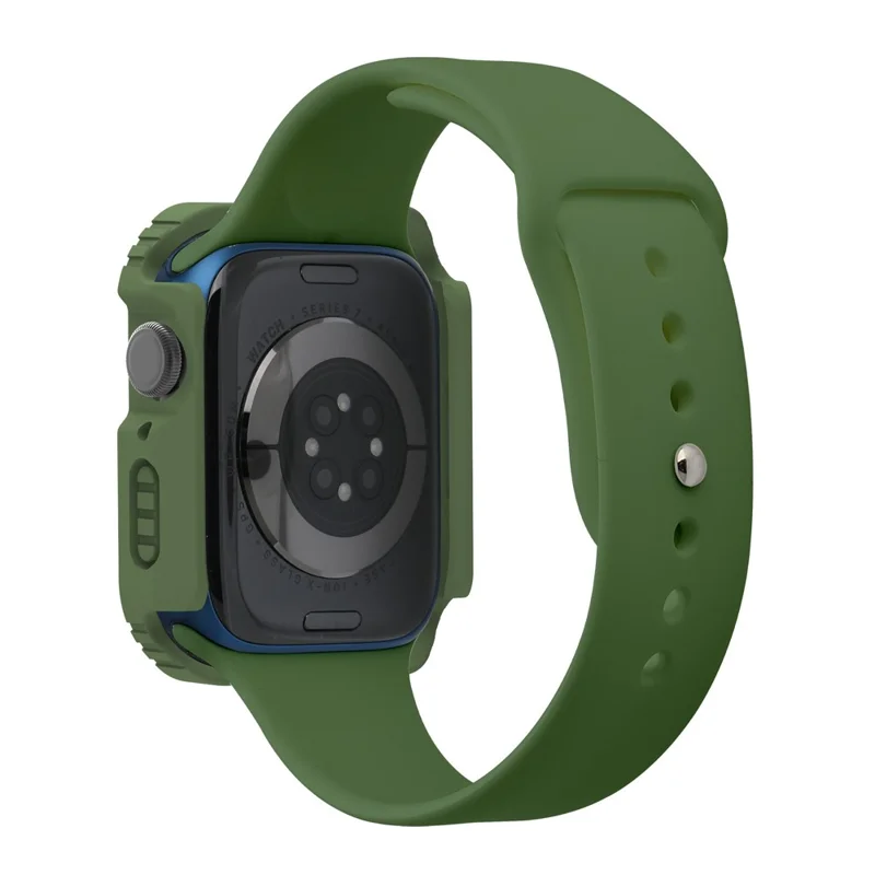 For Apple Watch Series 9 / 8 / 7 41mm Full Coverage Watch Case PC + TPU + Tempered Glass Protective Cover - Army Green