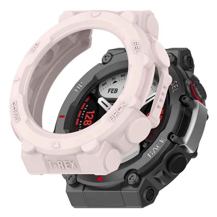 For Huami Amazfit T-Rex 2 Soft Flexible Rugged TPU Raised Bezel Frame Half Protective Watch Cover - Light Pink