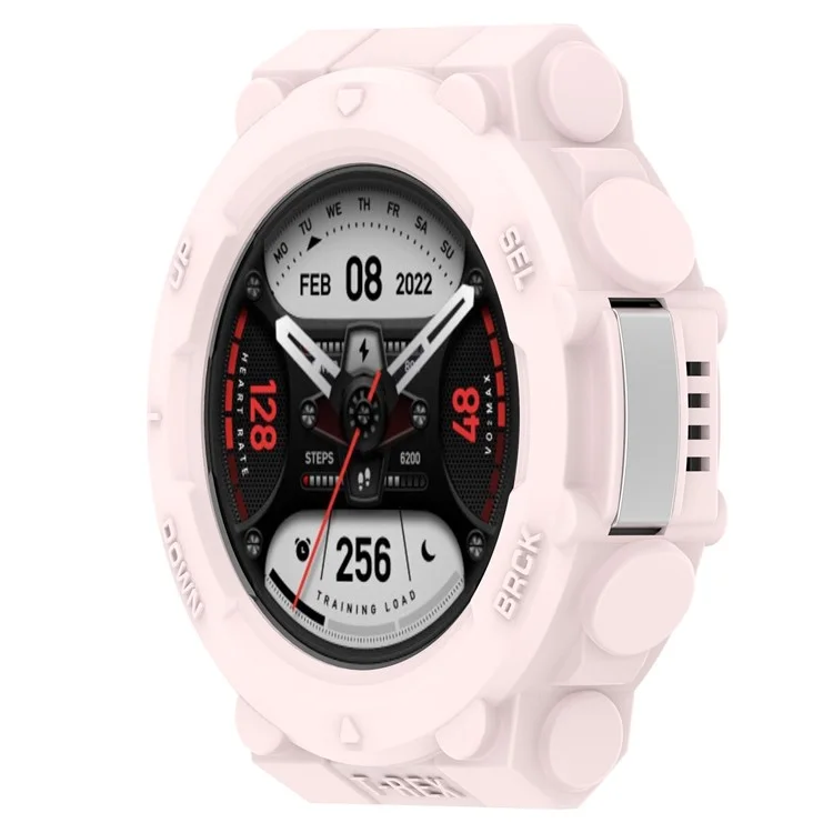 For Huami Amazfit T-Rex 2 Soft Flexible Rugged TPU Raised Bezel Frame Half Protective Watch Cover - Light Pink