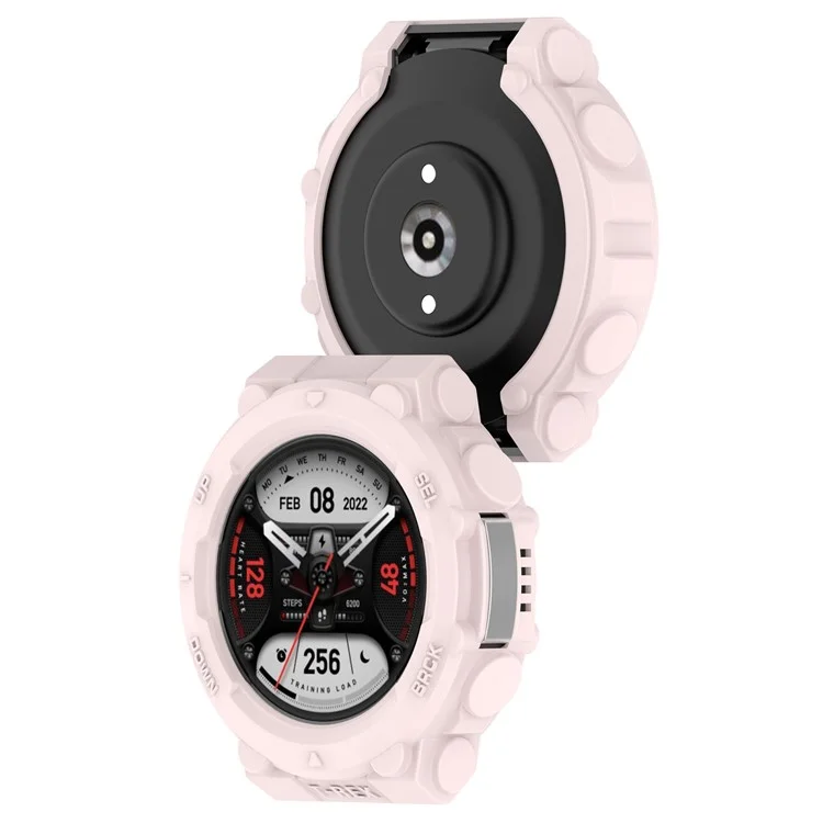 For Huami Amazfit T-Rex 2 Soft Flexible Rugged TPU Raised Bezel Frame Half Protective Watch Cover - Light Pink
