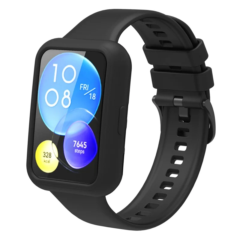 For Huawei Watch Fit 2 Smart Watch Silicone Case Anti-scratch Protective Frame - Black
