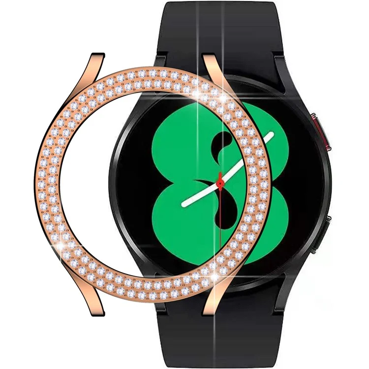 Pour Samsung Galaxy Watch 5 40mm Double Row Rhinestones Decor PC Watch Protective Case Half Cover - Rose Gold