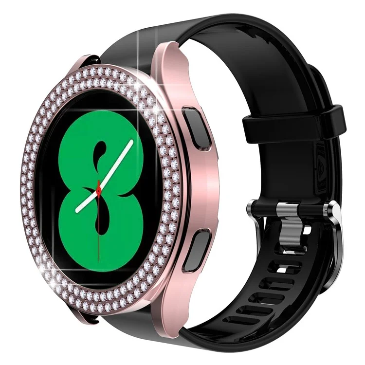 For Samsung Galaxy Watch 5 44mm Half Cover Double Row Rhinestones Decor PC Watch Protective Case - Pink