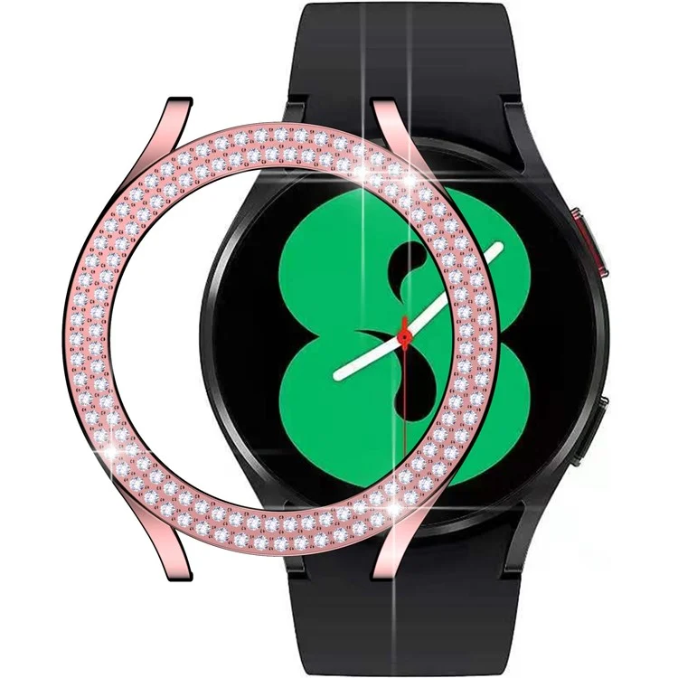 For Samsung Galaxy Watch 5 44mm Half Cover Double Row Rhinestones Decor PC Watch Protective Case - Pink