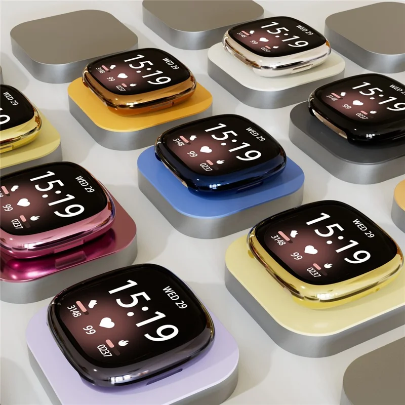 For Fitbit Sense 2 Flexible TPU Anti-Scratch Watch Case Electroplating Frame Overall Protective Cover - Pink