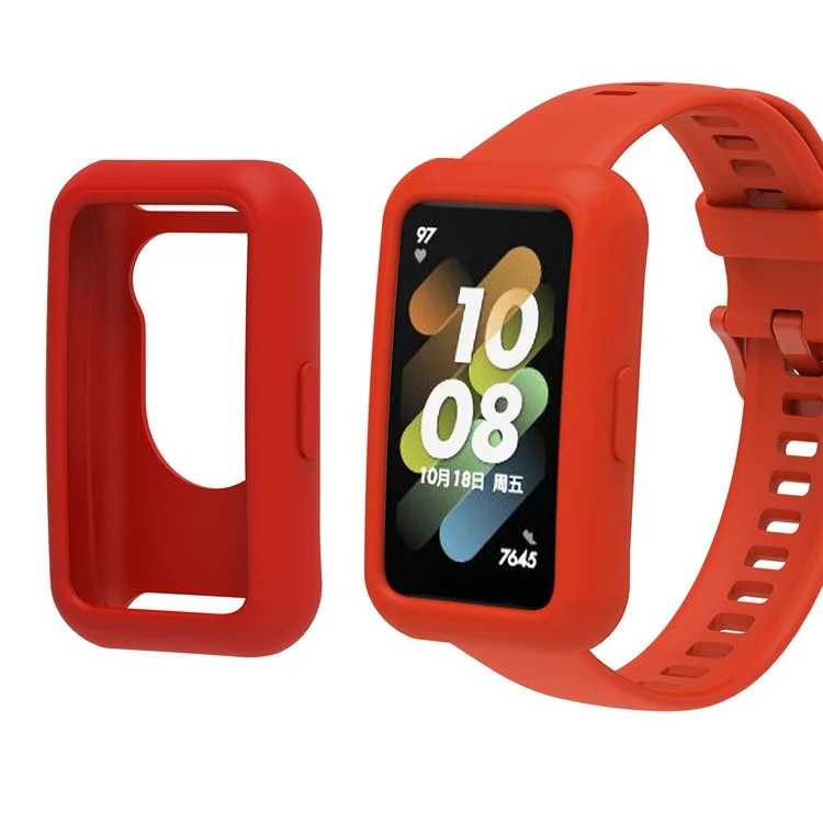For Huawei Band 7 Silicone Watch Case Anti-scratch Watch Frame Protective Cover - Red