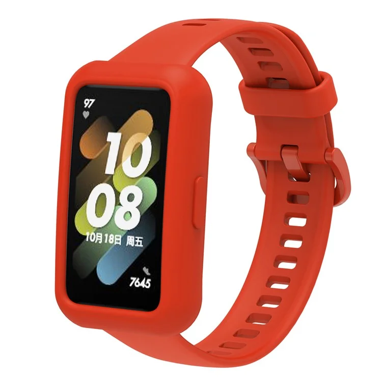 For Huawei Band 7 Silicone Watch Case Anti-scratch Watch Frame Protective Cover - Red