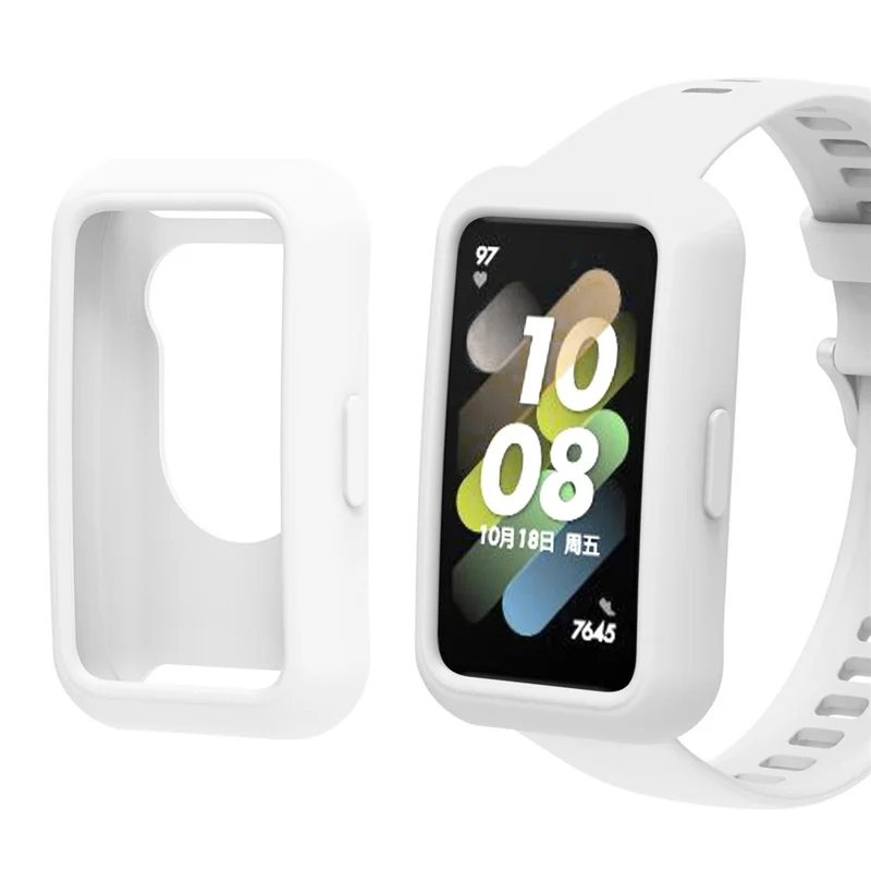 For Huawei Band 7 Silicone Watch Case Anti-scratch Watch Frame Protective Cover - White
