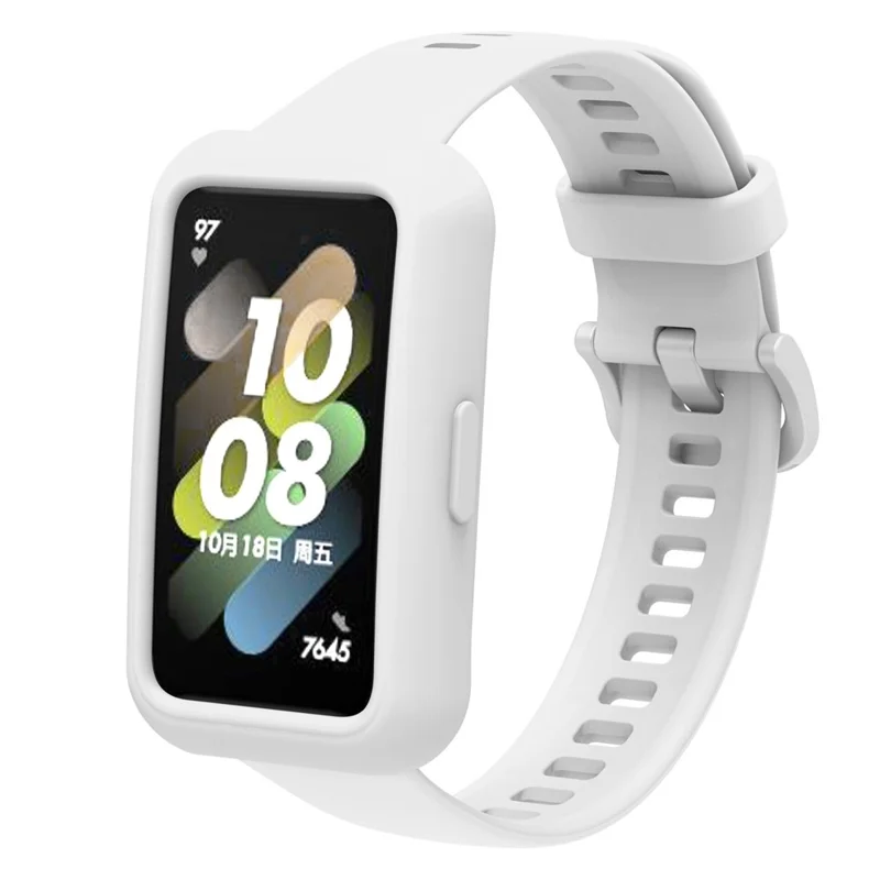 For Huawei Band 7 Silicone Watch Case Anti-scratch Watch Frame Protective Cover - White