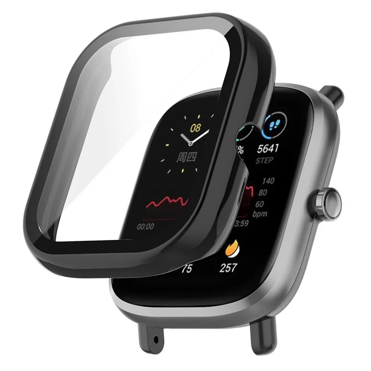 Pour Huami Amazfit Bip U / Bip U Pro / Pop / Pop Pro Boîtier de montre en PC dur avec protection complète et protecteur d'écran en verre trempé - Noir