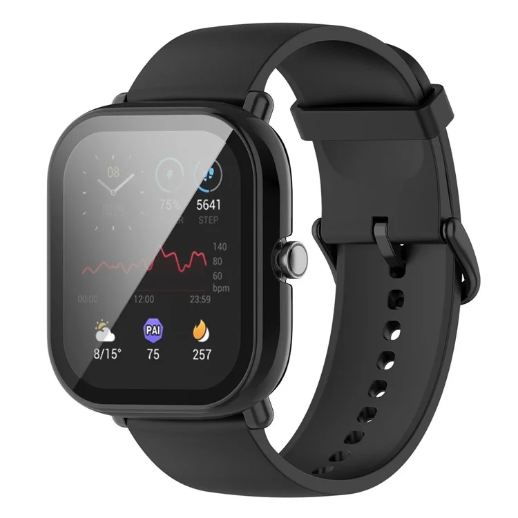 Pour Huami Amazfit Bip U / Bip U Pro / Pop / Pop Pro Boîtier de montre en PC dur avec protection complète et protecteur d'écran en verre trempé - Noir