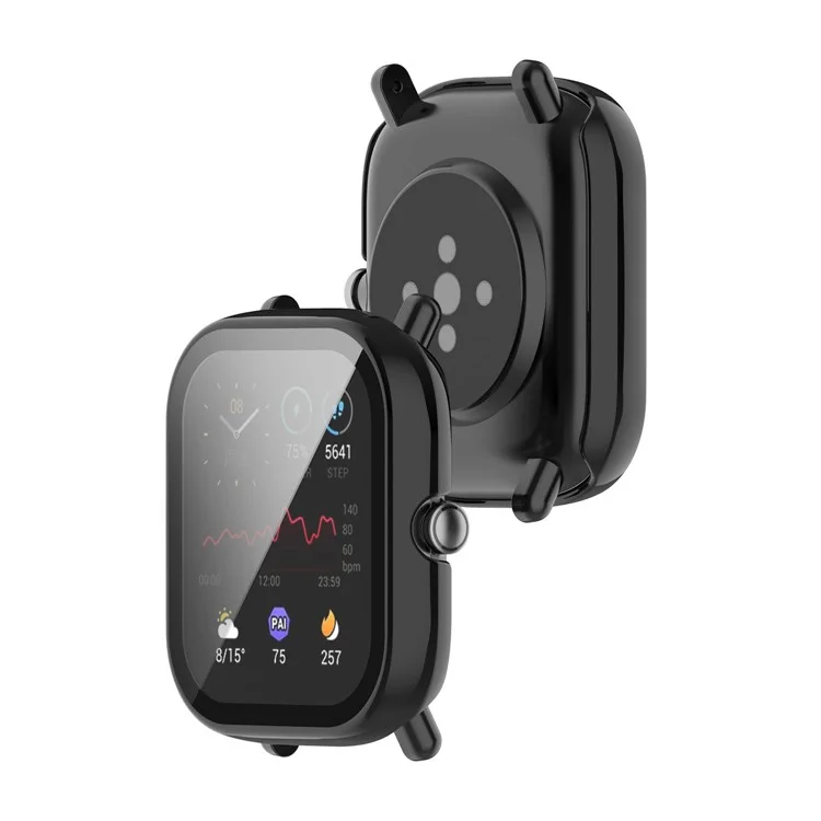 Pour Huami Amazfit Bip U / Bip U Pro / Pop / Pop Pro Boîtier de montre en PC dur avec protection complète et protecteur d'écran en verre trempé - Noir