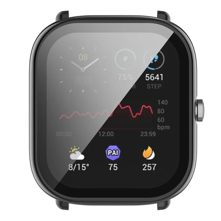 Pour Huami Amazfit Bip U / Bip U Pro / Pop / Pop Pro Boîtier de montre en PC dur avec protection complète et protecteur d'écran en verre trempé - Noir