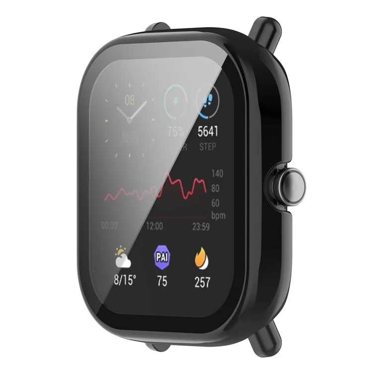 Pour Huami Amazfit Bip U / Bip U Pro / Pop / Pop Pro Boîtier de montre en PC dur avec protection complète et protecteur d'écran en verre trempé - Noir