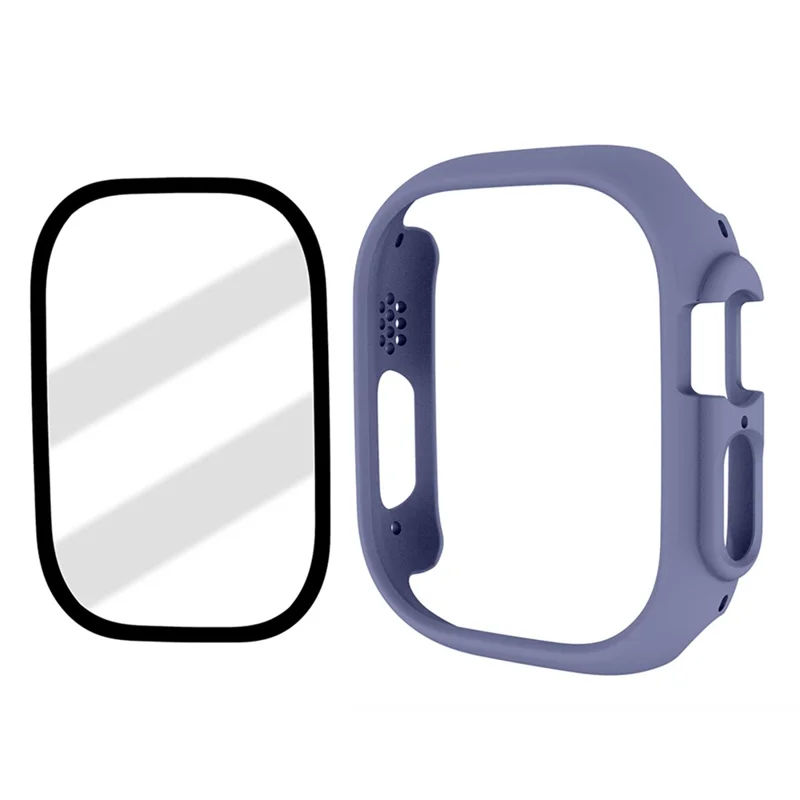 For Apple Watch Ultra 3 / Ultra 2 / Ultra 49mm Rubberized Matte Hard PC Case Anti-Scratch Bumper Frame Cover with Tempered Glass Film - Blue