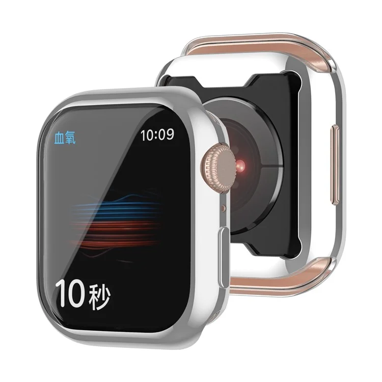 For Apple Watch Series 9 / 8 / 7 41mm Full Coverage Protective Case Electroplating Frame Anti-scratch TPU Watch Cover - Silver