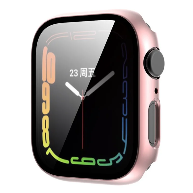 For Apple Watch Series 9 / 8 / 7 45mm Electroplating Watch Case Hard PC Protective Cover with Tempered Glass Screen Protector - Pink