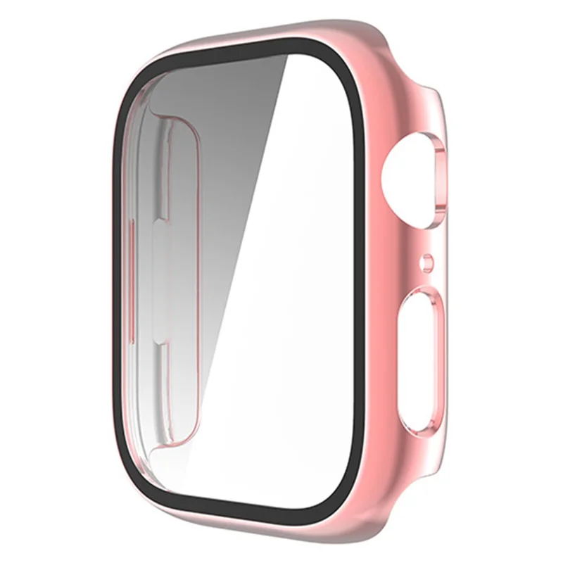 For Apple Watch Series 9 / 8 / 7 45mm Electroplating Watch Case Hard PC Protective Cover with Tempered Glass Screen Protector - Pink